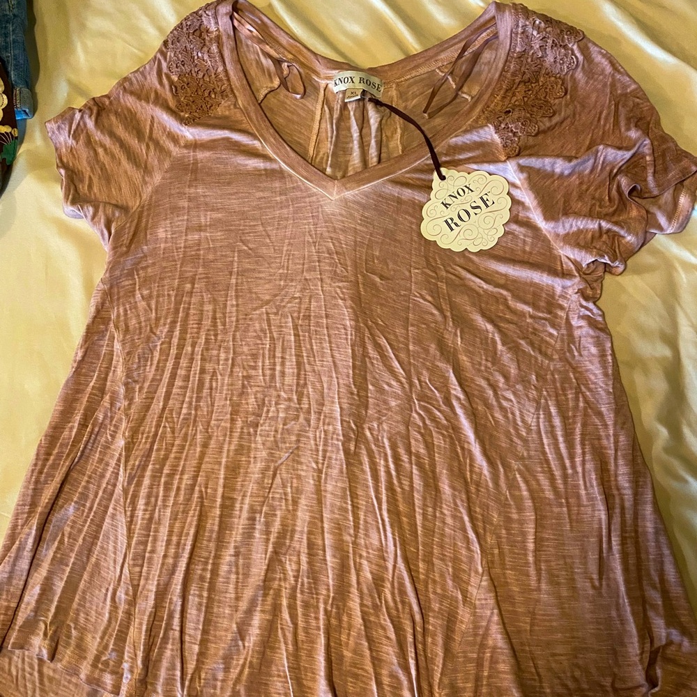 Knox Rose Mauve Top Lace Inset Lace-up Back Boho
